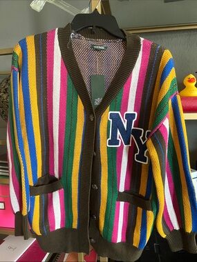 wild fable Multicolor Striped Cardigan with NY Patch